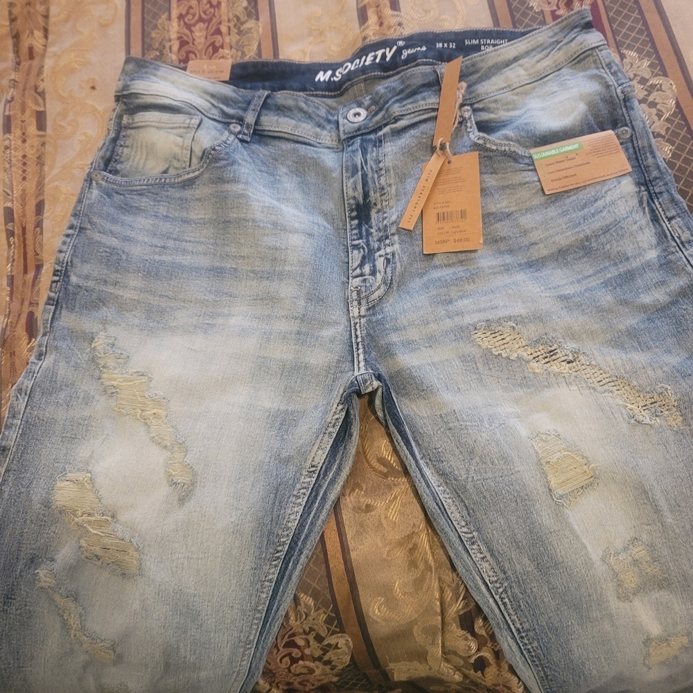 Society Faded Blue Distressed Slim Jeans